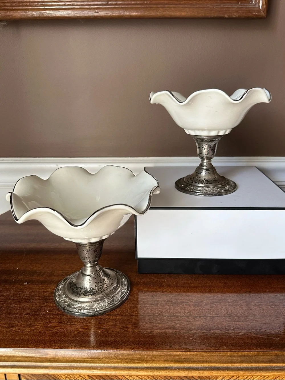 Vtg International Sterling Wild Rose N243 & Milk Glass Compotes & Candle Holders